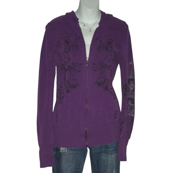 Romeo & Juliet Couture Hoodie Vtg y2k Goth alt egirl Grunge McBling Bling 00's M - Picture 1 of 15